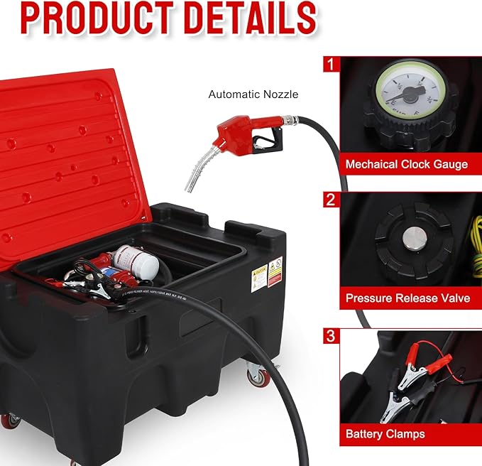 Portable Diesel Tank,40Gallon Portable Fuel Tank with 12V Electric Transfer Pump & 10GPM Flow Rate,Auto Fueling Nozzle,PE Diesel Transfer Tank with Filter for Easy Gasoline Diesel Transportation