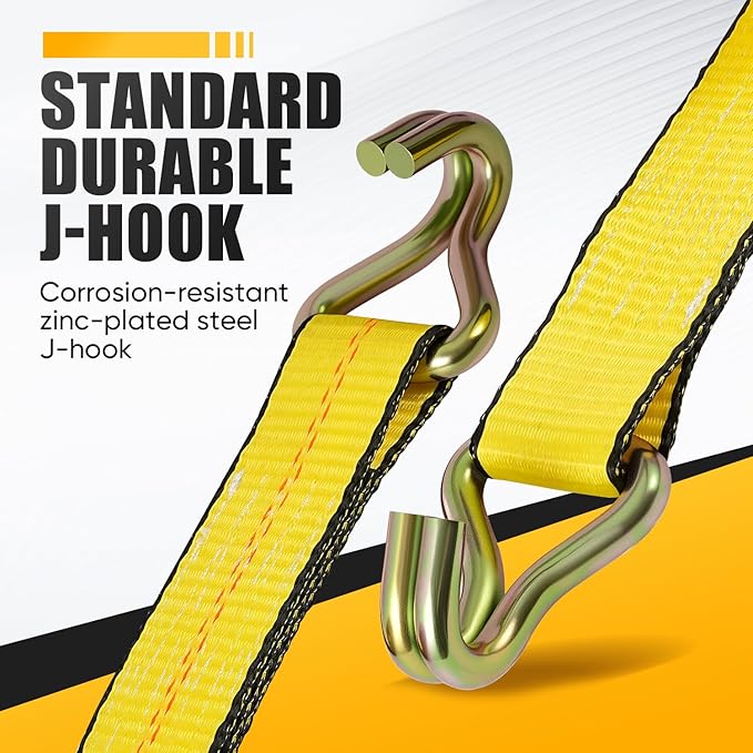 4 Pack 2" x27' Ratchet Strap Tie Down Straps 10000LB Break Strength J Hook Heavy Duty Cargo Ratchet Straps TieDowns 3,333LB Working Load Limit