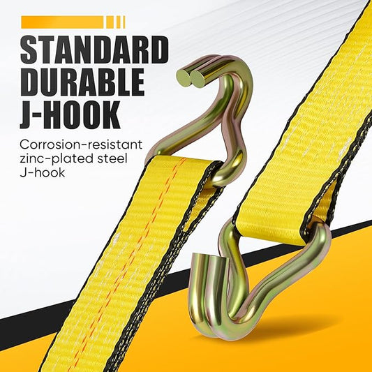 4 Pack 2" x27' Ratchet Strap Tie Down Straps 10000LB Break Strength J Hook Heavy Duty Cargo Ratchet Straps TieDowns 3,333LB Working Load Limit