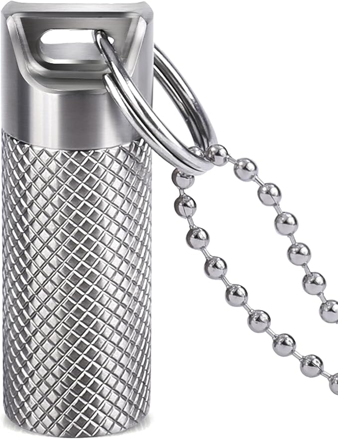 Opret Titanium Pill Container with Keychain & Necklace, Waterproof Pill Case for Emergency Aspirin & Nitroglycerin, Mini Pill Holder for Travel Purse Pocket EDC Accessory