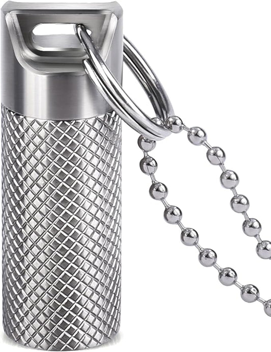 Opret Titanium Pill Container with Keychain & Necklace, Waterproof Pill Case for Emergency Aspirin & Nitroglycerin, Mini Pill Holder for Travel Purse Pocket EDC Accessory