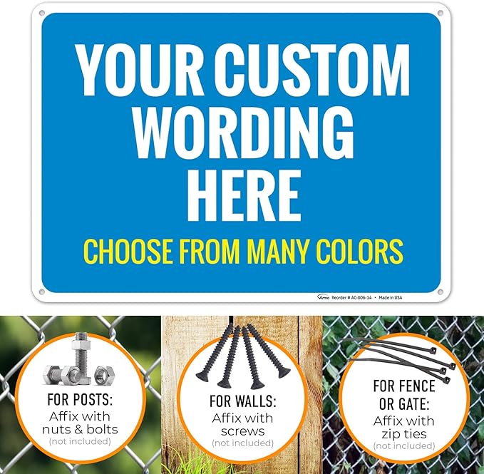 Custom Personalized Signs For Home, Office, Business, Delivery, Decor, Indoor/Outdoor Use Yellow Sign, 10x14 Aluminum Inches, Rust Free .040 Aluminum, Fade Resistant, Made in USA