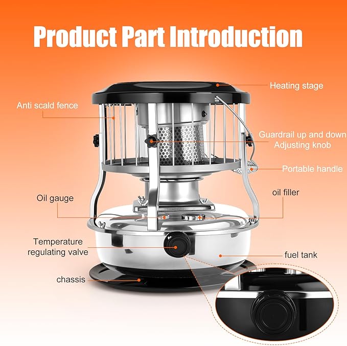 Indoor & Outdoor Kerosene Heater, Radiant Heating, Portable Non-Electric 9000 BTU Kerosene Stove for Camping, Hunting, Cooking (White)