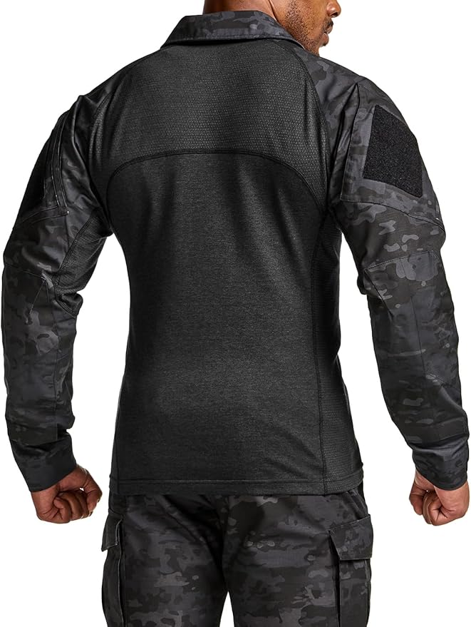 CQR Men's Combat Shirt Tactical 1/4 Zip Long Sleeve Military BDU Shirts Camo EDC Top with Pockets