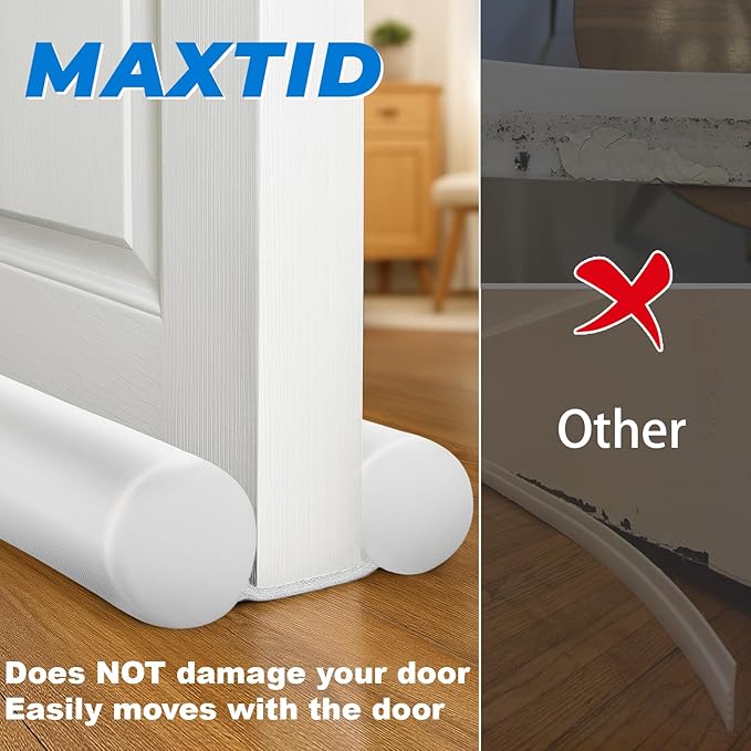 MAXTID Large Door Draft Stopper 30 Inch for Small Size Bedroom Door Fits 0.5 to 1.7" Gaps White Under Door Draft Blocker Noise Doors Seal Filler Gap Draft Guard for Bottom of Doors