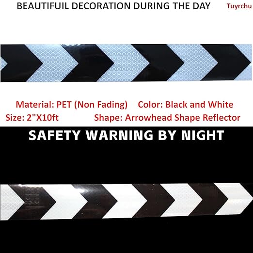 Black White Reflective Tape 2 inch Wide for Cars, Outdoor Waterproof High Visibility Safety Warning Adhesive Strips (10 feet)