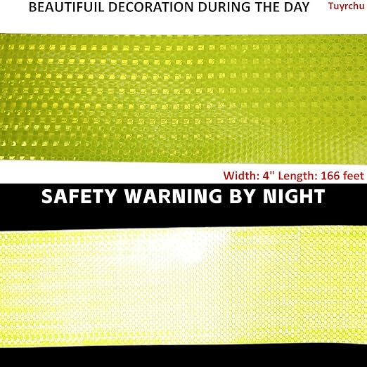 Industrial Reflective Tape Fluorescent Yellow 4 inch Wide, Outdoor Waterproof Hazard Conspicuity Safety Marking Tape (166 feet)