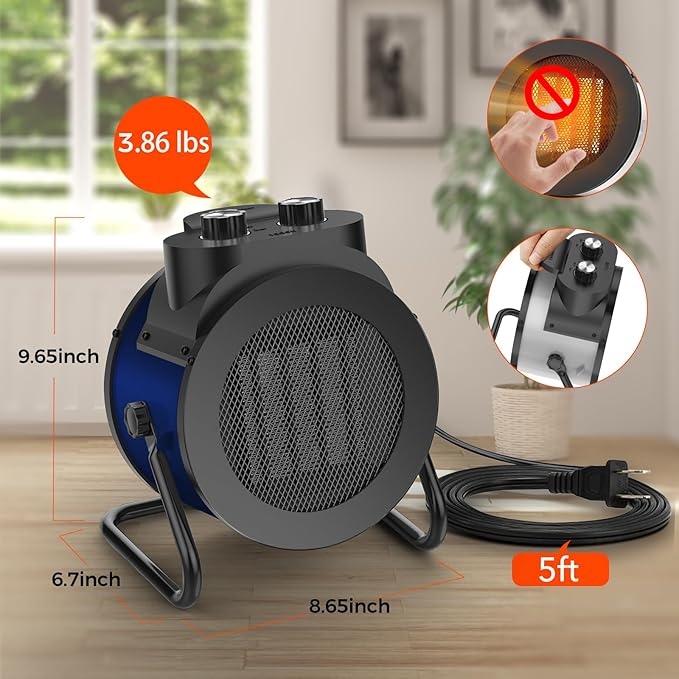1500W Electric Space Heater with 90 Adjustable Angle, Overheat Protection, Heater for Garage, Office, Indoor Use
