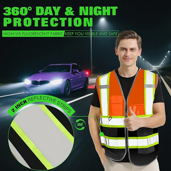 BeautyWill 10 Pack Custom Logo Safety Vest ANSI Class 2 High Visibility Reflective Vest Personalized Construction Vest Bulk