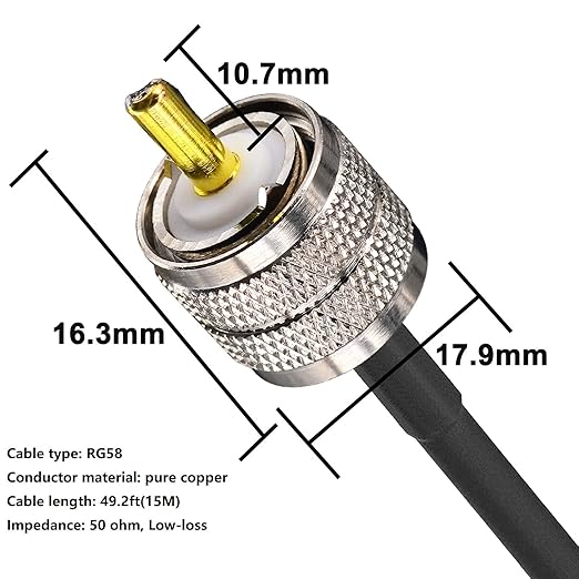 CB Coax Cable, RG58 Coaxial Cable 25Ft, UHF PL259 Male to Male + SO239 Female to SMA/UHF/BNC Adapter 4-Pack for CB Radio Antenna, Ham Radio, SWR Meter, HF Radio