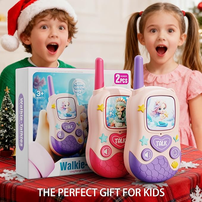Walkie Talkies Toys for Girls:Mermaid Toys 2 Pack Birthday Gifts for 3 4 5-7 8 Year Old Girls Toy for 4 5 6 7 8-10 Year Old Camping Outdoor Games,Christmas Stocking Stuffers for Girls Kids