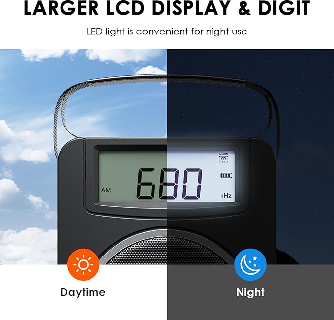 Radio Portable AM FM Digital Radios Clock Radio with Bluetooth 5 Watts Loud Speaker Rechargeable AM FM Radios Plug in Wall Battery Operated Best Reception for Home Outdoor Great Retro