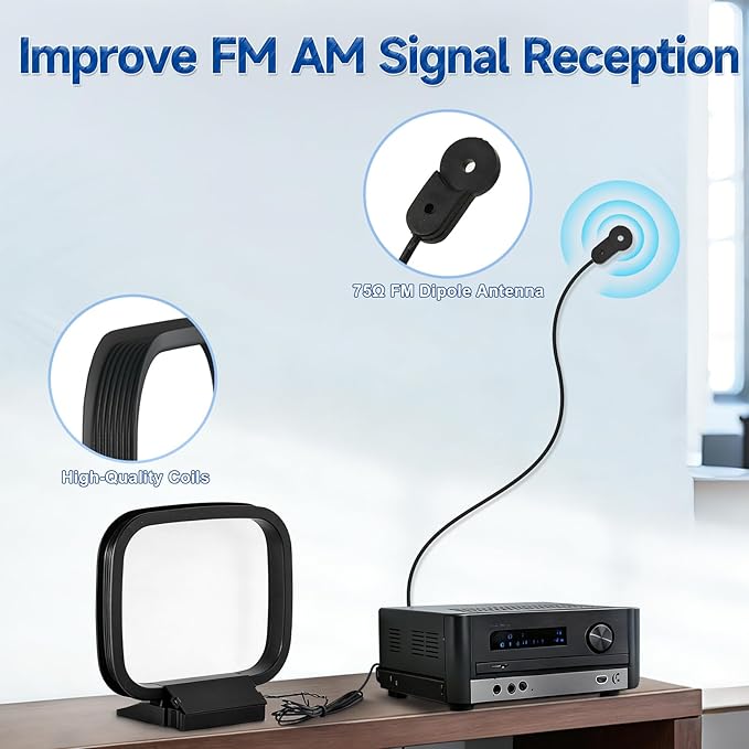 75 Ohm FM Antenna AM Loop Antenna for Pioneer Yamaha Marantz Onkyo Indoor HD Radio FM Radio Bluetooth Home Stereo Receiver AV Audio Video Home Theater Receiver Power