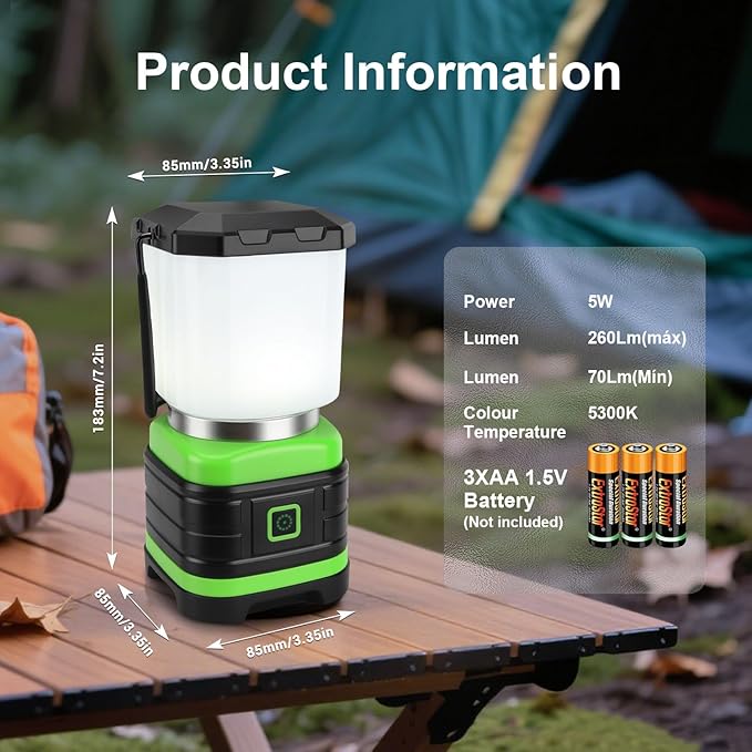 EXTRASTAR 2 PCS Camping Lantern, Lanterns for Power Outages, 260 Lumen max, 2 Flash Modes, Battery Powered Camping Gear for Camping, Hiking, Fishing, Hurricane, Storm, Outage,