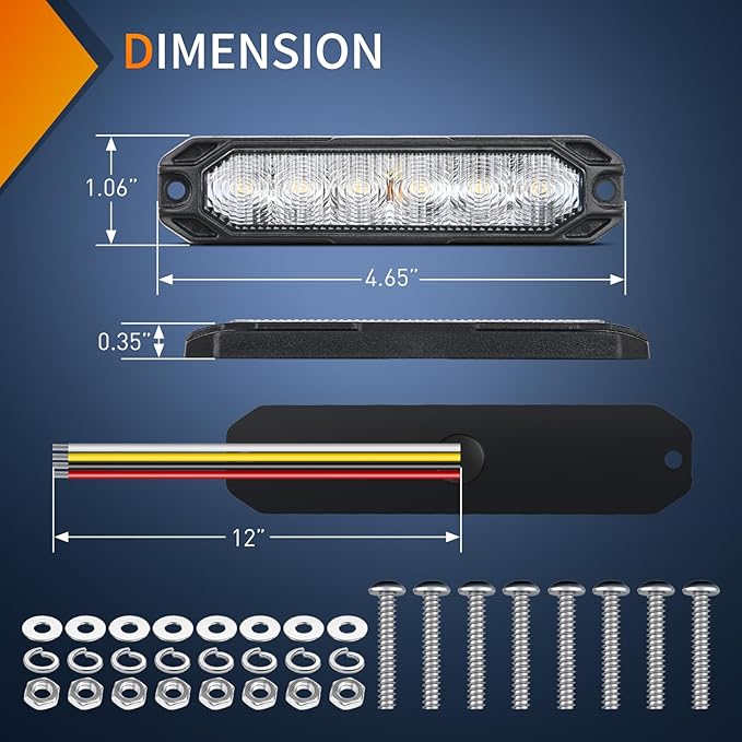 Nilight 6LED Emergency Strobe Lights 4PCS Ultra slim Surface Mount Hazard Caution Light bar 12-24V Sync Feature Warning Flashing Light kit for Truck Car Vehicle ATV SUV UTV White