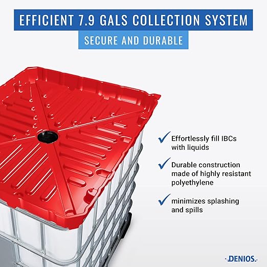DENIOS® IBC Tote Funnel - 49.5"x42"x5" Extra Large Funnel | Wide Mouth for IBC Totes | Perfect for Fast, Spill-Free Liquid Transfer | Heavy-Duty Large | Red | Tote not Included