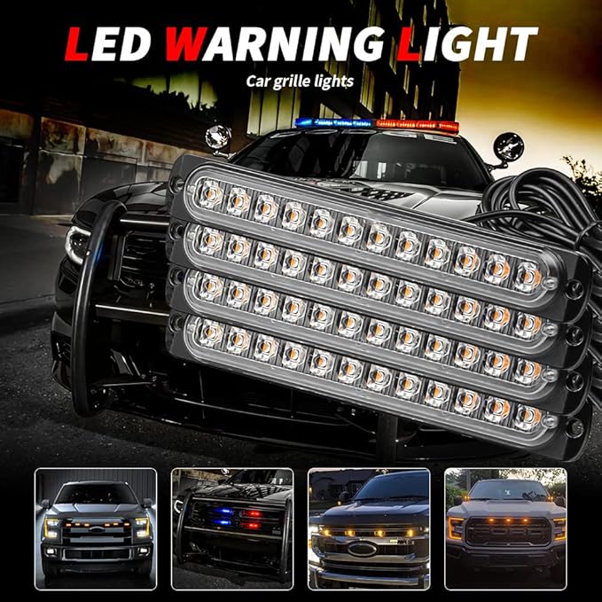 7 Inch LED Warning Safety Flashing Beacon Lights Kit, 4Pcs 12 LEDs Strobe Light Flashing Warning for All 12V-24V Vehicle off-road Truck SUV ATV Forklift Tractor Fire Engine (White)