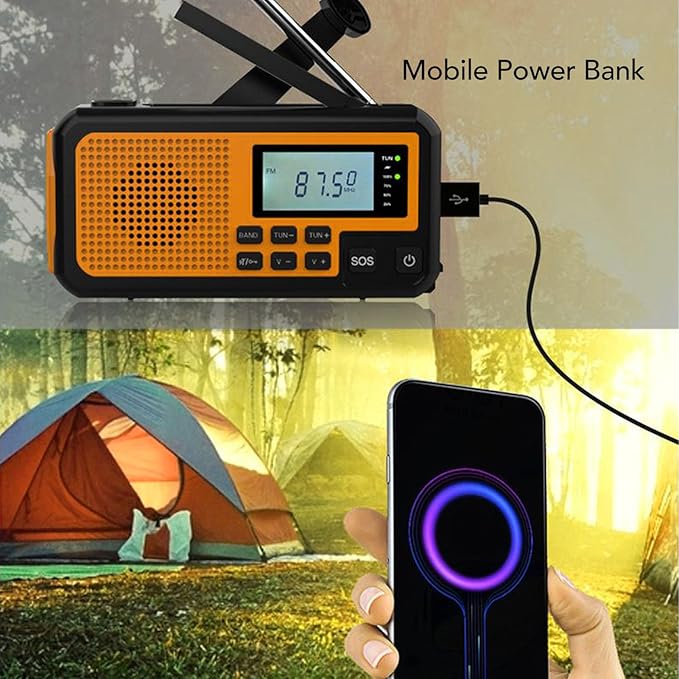 Emergency Radio, Hand Crank Solar USB Charging AM FM Shortwave NOAA Weather Radio with SOS Alarm LED Flashlight, for Outdoor Camping Hiking Live