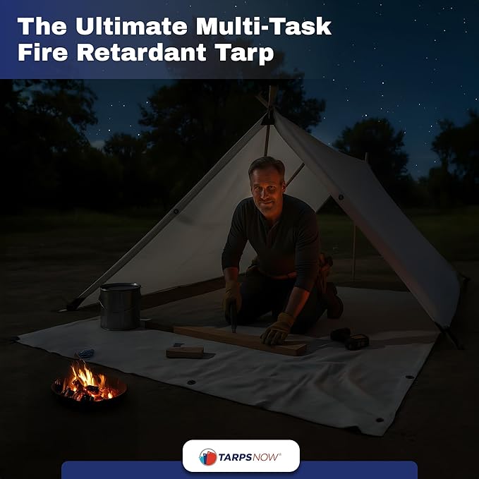 Tarps Now 6x20 Feet Fire Retardant Poly Tarp |12 MIL Heavy Duty Waterproof Cover |Rip and Tear Proof Plastic Tarp with Rustproof Aluminum Grommets & Reinforced Edges |Ideal for Camping - White