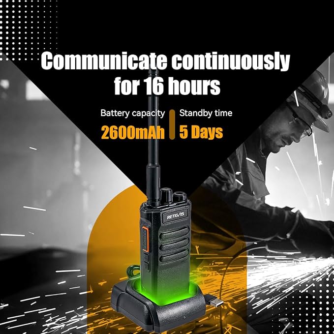 Retevis RT86 Long Range Walkie Talkies for Adults, High Power Professional 2 Way Radios, Heavy Duty Two Way Radios, Shatterproof Display, 2600mAh, for Commercial Construction Warehouse(6 Pack)