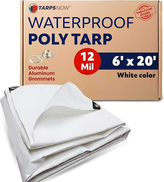 Tarps Now 6x20 Feet Heavy Duty Waterproof Tarp | 12 MIL Poly Tarp with Reinforced Edges & Aluminum Grommets | Weatherproof Tarpaulin for Roof, Outdoor, Camping | Large Brown Tarp Cover
