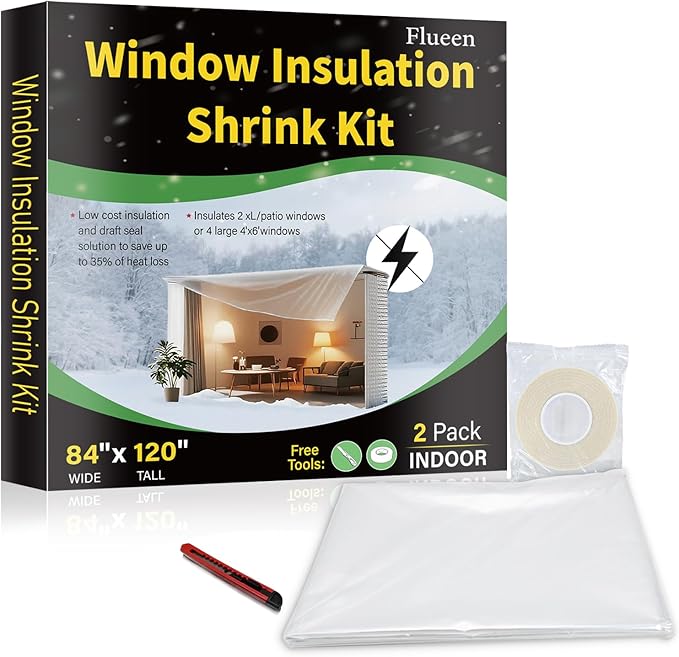 Large Patio Door Shrink Film Window Insulation Kit Cuttable with AdhesiveTransparent,Window Plastic for Winterizing Thicken Thermal Waterproof Insulation Cover Warm Winter (2Pack, 84"W x 120"T)
