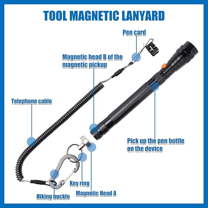 VIBELITE Gifts for Dad, Magnetic Flashlight with Tool Magnetic Lanyard, Telescoping Magnet Pickup Tool, Cool Gadgets Gifts Idea, Birthday Gifts for Men, Handyman, Husband, Boyfriend, Him