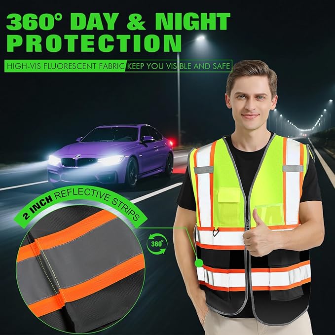 BeautyWill 10 Pack Custom Logo Safety Vest ANSI Class 2 High Visibility Reflective Vest Personalized Construction Vest Bulk