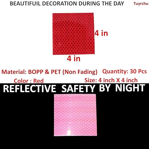 Red Reflective Stickers 4 inch X 4 inch, Outdoor Waterproof High Visibility Warning Safety Adhesive Reflector Tape (30 Pcs)
