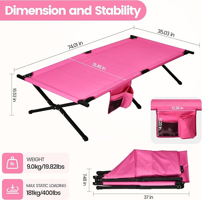 Portable Camping Cot for Adults, 300lbs Heavy Duty Folding Bed with 60s Quick Setup, Compact & Lightweight for Outdoor, Guest, Office Nap, Hospital Stay