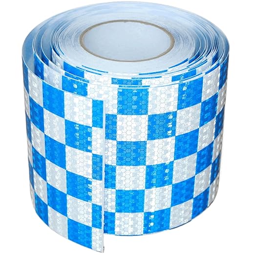 Reflective Tape Blue and White 6 inch, Outdoor Waterproof Hazard Conspicuity Warning Industrial Marking Tape (68 feet)