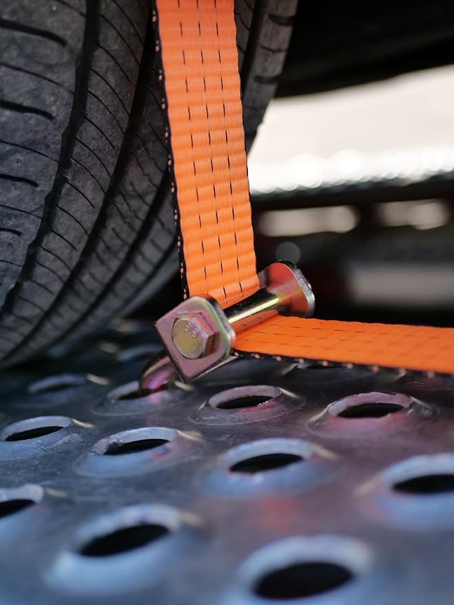 D.A.S. Car Hauler Straps - 3333lb Load Limit, Set of 4 Wheel Tie Down Straps for Car, Truck, and UTV Transport, Secure Car Tie Dow, Three Cleat Design | Orange Color