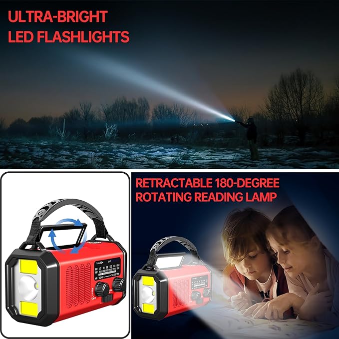 Emergency Radio Hand Crank Solar, AM/FM/NOAA Weather Radio Built-in 20000mah Battery Powered,Type-C Charger,Flashlight, Reading Light,SOS, Compact & Portable for Camping/Emergencies