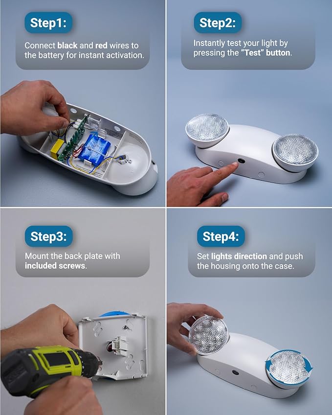 Sunco 6 Pack Emergency Light Outdoor LED, Backup Battery, Two Adjustable Bug Eye Head Lights, 94V-0 Fire Resistant, 6500K, 200 Lumens 120-277V, 2W, Wall Mount, White UL.