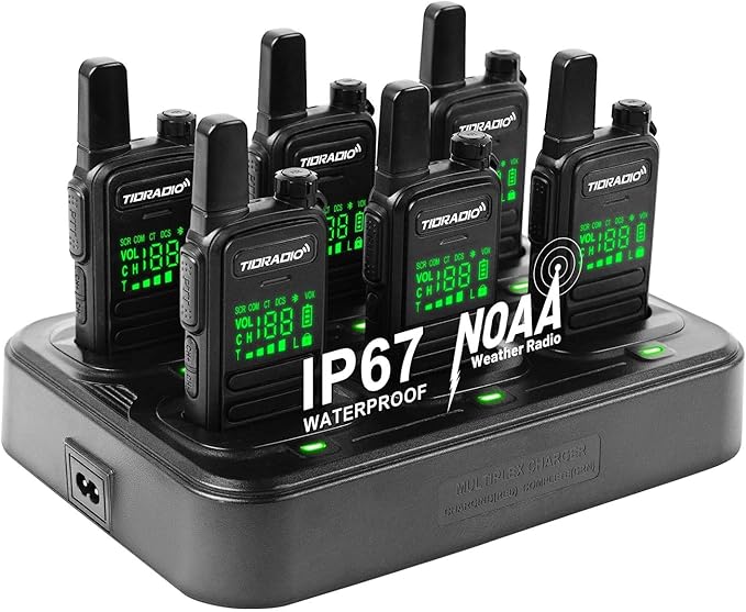 TIDRADIO TD-M11 Waterproof Walkie Talkies for Adults,Wireless Programming,Emergency NOAA Weather Radio,Frequency Copy,Long Range Two Way Radios with 6 Way Gang Charger,for School Church Business-6Pack