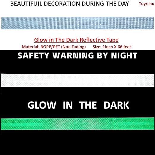 Glow in The Dark Reflective Tape Outdoor Waterproof 1 inch, High Visibility Conspicuity Safety Industrial Marking Tape (66 feet)