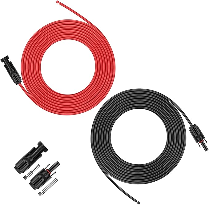 iGreely 20 Feet 12AWG Solar Extension Cable with Solar Panel Female and Male Connector Solar Panel Adapter 12 Gauge (20FT Red + 20FT Black)