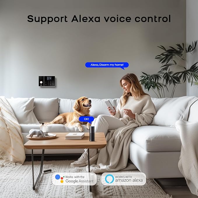 LWOHSI Alarm System for Home Security,Wireless Home Security Systems with Tuya APP Alerts,6 Door/Window Sensor,3 Motion Detectors,Remote,Work with Alexa and Google for Villa,Apartment,Kids Safety