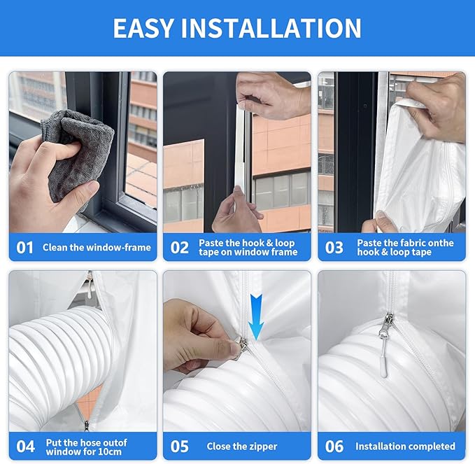 FSEN 400CM Universal Window Seal Kit for Portable AC - Heavy-Duty Oxford Fabric, No-Drill Waterproof Cover with Zipper & 2xVelcro, Fits Sliding/Crank-Out/Skylight Windows，Dust & Saves Energy (157")
