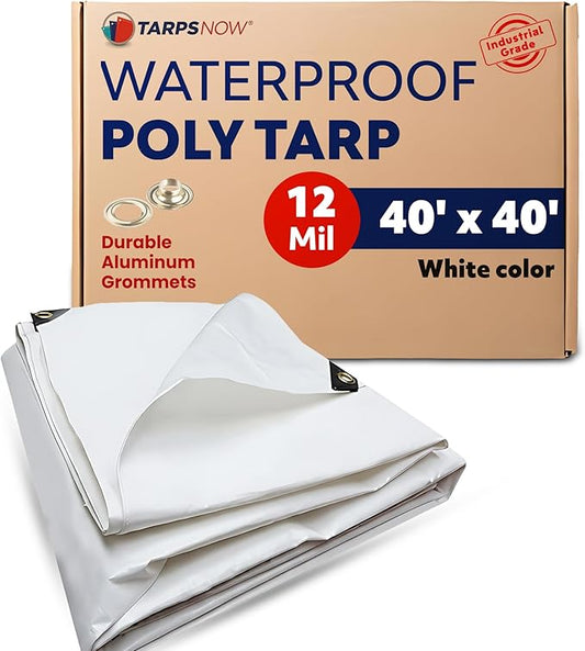 Tarps Now 40x40 Feet Heavy Duty Waterproof Tarp | 12 MIL Poly Tarp with Reinforced Edges & Aluminum Grommets | Weatherproof Tarpaulin for Roof, Outdoor, Camping | Large Brown Tarp Cover