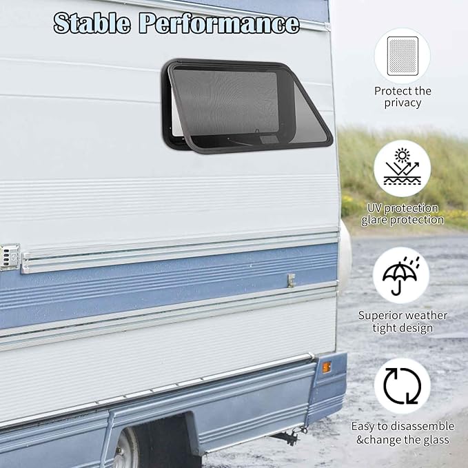 36"x20" RV Emergency Exit Window - DOT-Certified Tempered Glass, Security Lock, Waterproof Aluminum Frame w/Mesh Screen (Fits 1"-1.77" Walls, Complete Kit)
