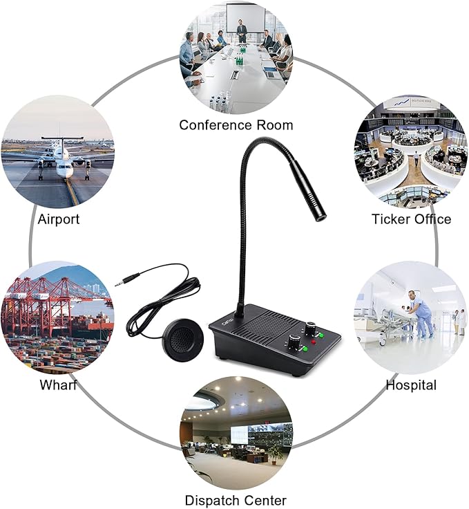 CallToU Window Speaker Intercom System,Dual Way Anti-Interference Intercommunication Microphone Talk Through Glass Window,for Business,Bank,Office,Hospital,Counter,Store,Station,School and More