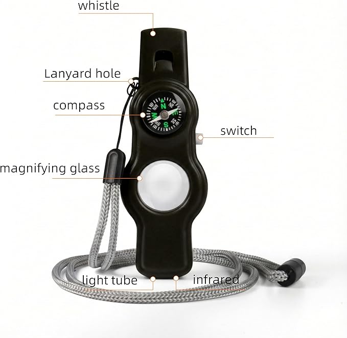 Emergency Survival Safety Whistle，Whistle for Kids with Lanyard,Compass,Thermometer,Ideal for Kayaking, Boating, Hiking, Camping, Climbing