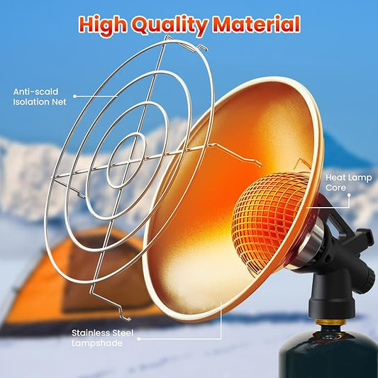 Portable Propane Heater Camping 6500 BTU Small Propane Heater with Electric Igniter, Control Valve, Folding Out Legs Base, Golf Cart, Ice Fishing, Hunting, Tent Heaters Cordless(Fuel Not Included)