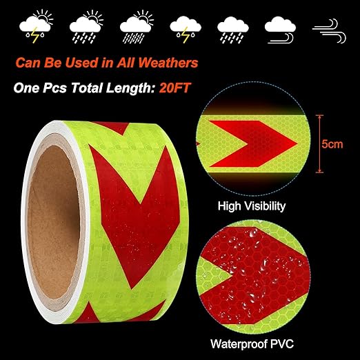PATIKIL Reflective Tape, 2 Inch x 20 ft Waterproof Self Adhesive High Visibility Safety Warning Arrow Tape Outdoor Reflectors for Trucks Trailers Cars, Yellow Red