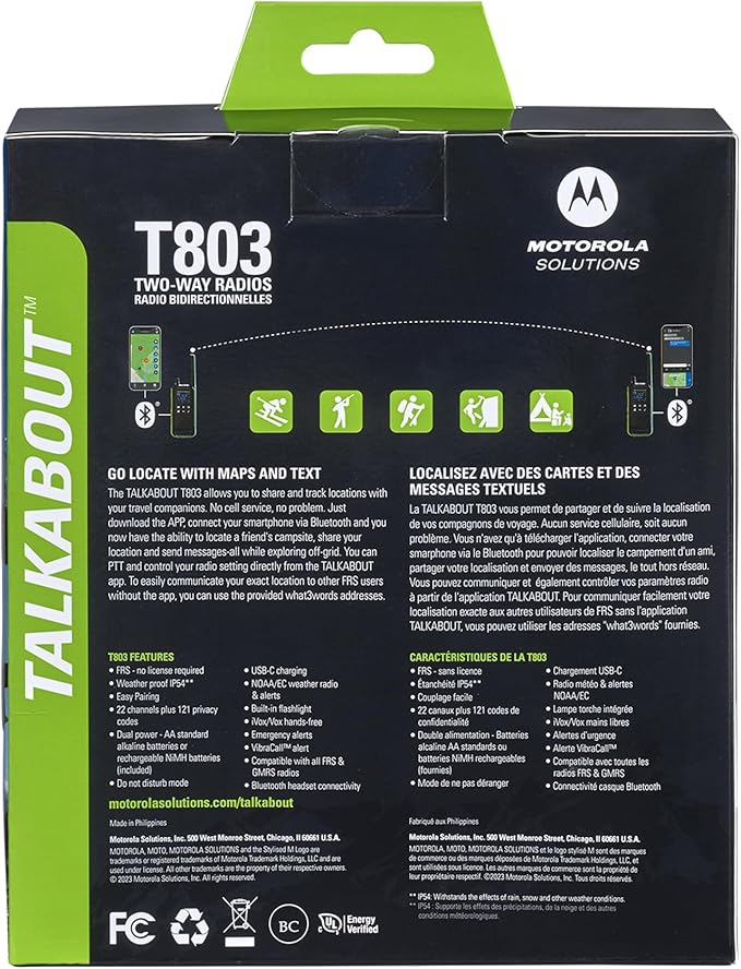 Motorola Solutions T803 Waterproof IP54 Two Way Radio Walkie Talkie 35 mi. Bluetooth w/Charging Dock 2-Pack (Lime Green)