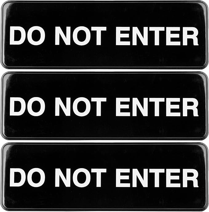 Excello Global Products Do Not Enter Sign: Easy to Mount Informative Plastic Sign with Symbols 9"x3", Pack of 3 (Black)