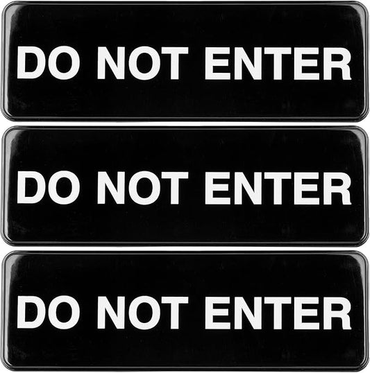 Excello Global Products Do Not Enter Sign: Easy to Mount Informative Plastic Sign with Symbols 9"x3", Pack of 3 (Black)