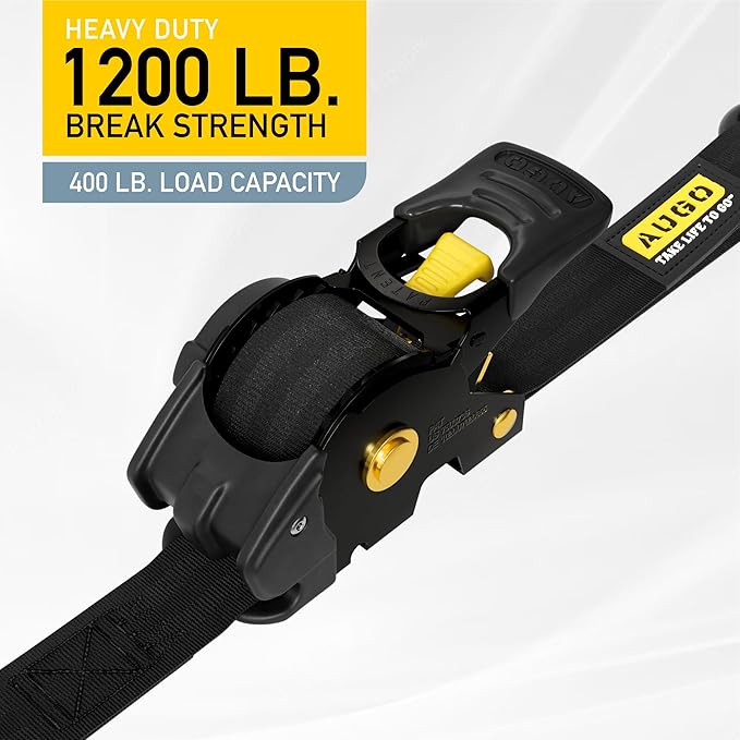 AUGO Retractable Ratchet Straps | 4 Heavy Duty Ratchet Straps Self Retractable Tie Down Straps with Soft Loops & Storage Bag for Motorcycle, Truck, Trailer, Cargo Van | 1200 Lb Break Strength 1” x 10’