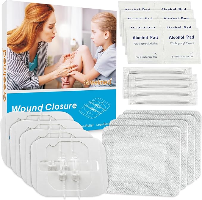Emergency Wound Closure Strips 4Pcs Butterfly Bandages for Wound Care, Zip Stitch Bandaids Steri Strips Wound Closure, Stitchless Painless Laceration Closure Kit